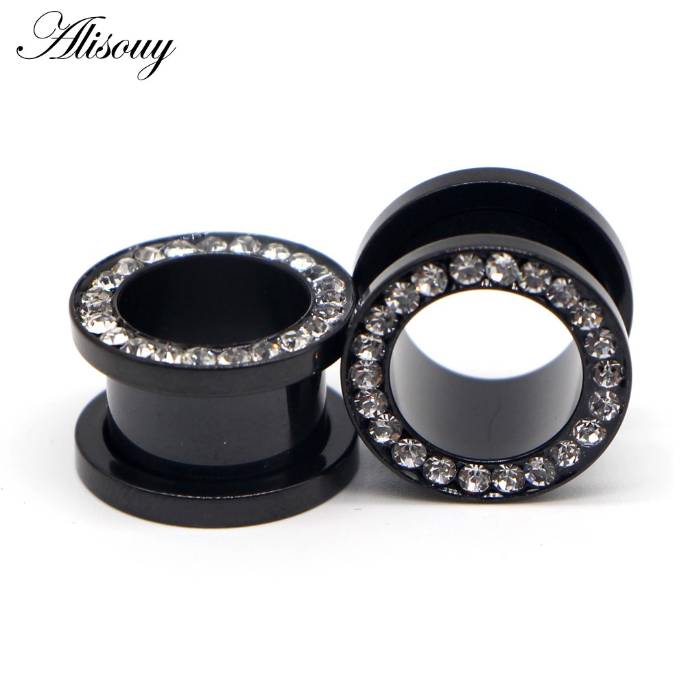 Alisouy Set 2 Khuyên Tai Bằng Thép Không Gỉ Đính Pha Lê Lấp Lánh Thời Trang
