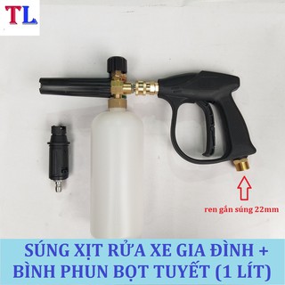 Bình Phun Bọt Tuyết+Súng Xịt Rửa Xe Cho Máy Rửa Xe (súng ren 22mm + bình bọt tuyết 1 lít )