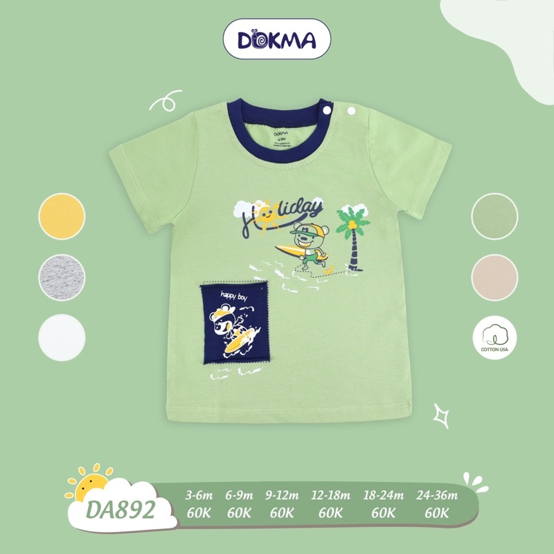 Áo cộc tay cài vai bé trai Dokma chất cotton organic  DA892
