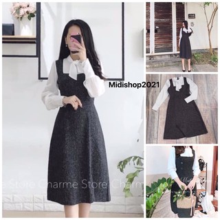 Váy liền xuông tiểu thư phối tay sơ mi sieu xinh