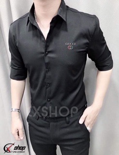 Sơ mi lụa nam đính đá