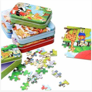 Bộ puzzle ghép hình 60 chi tiết hộp thiếc