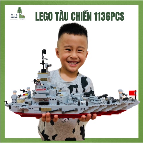 Lego tàu chiến, bộ lắp ráp tàu chiến 1136 pcs, Lego tàu chiến cỡ lớn, đồ chơi lắp ghép mô hình tàu sân bay quân sự
