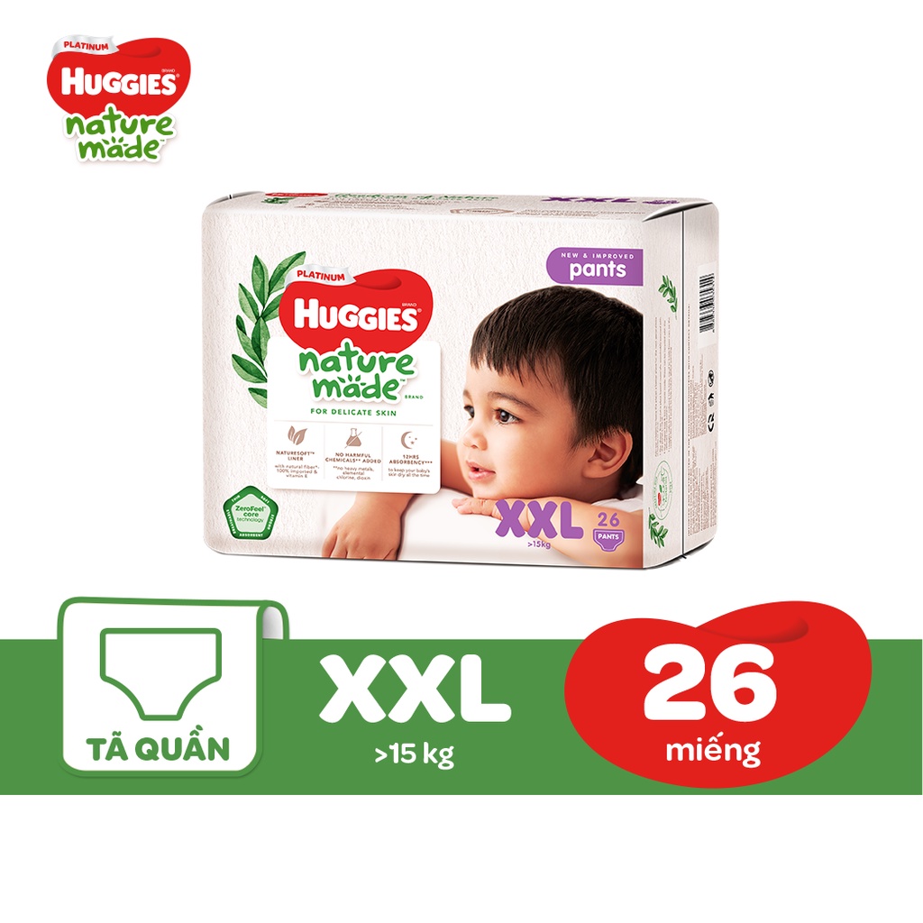 [Mã MKBHUGBU giảm 12% đơn từ 400K] Tã Quần Huggies Platinum Nature Made M58/L44/XL38/XXL26