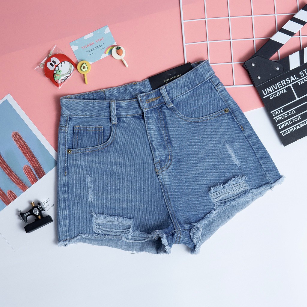 QUẦN SHORT LƯNG CAO JEANS RÁCH LAI VẢI DÀY DẶN ÔM FORM