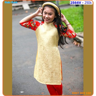 Set áo dài bé gái cách tân gấm Thái Tuấn sang chảnh cho bé - 2566