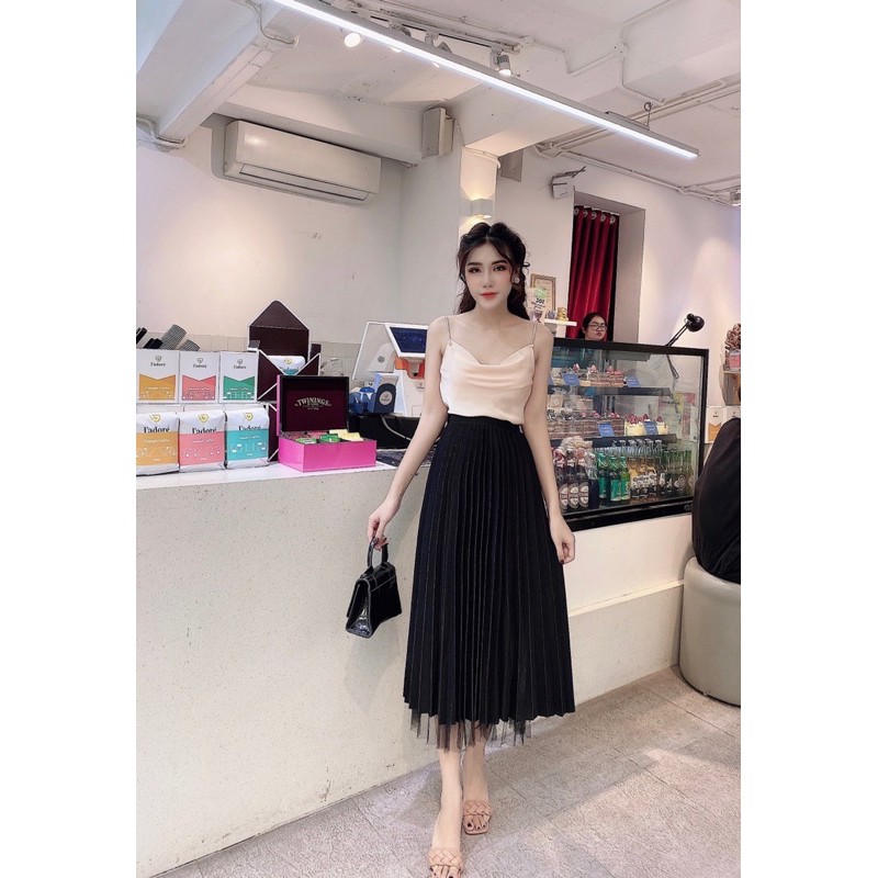 Xả hàng - Chân váy xếp ly nhũ chân lưới, Chân váy nhũ dáng dài cạp chun CV1515 - NhiNhi Shop | BigBuy360 - bigbuy360.vn