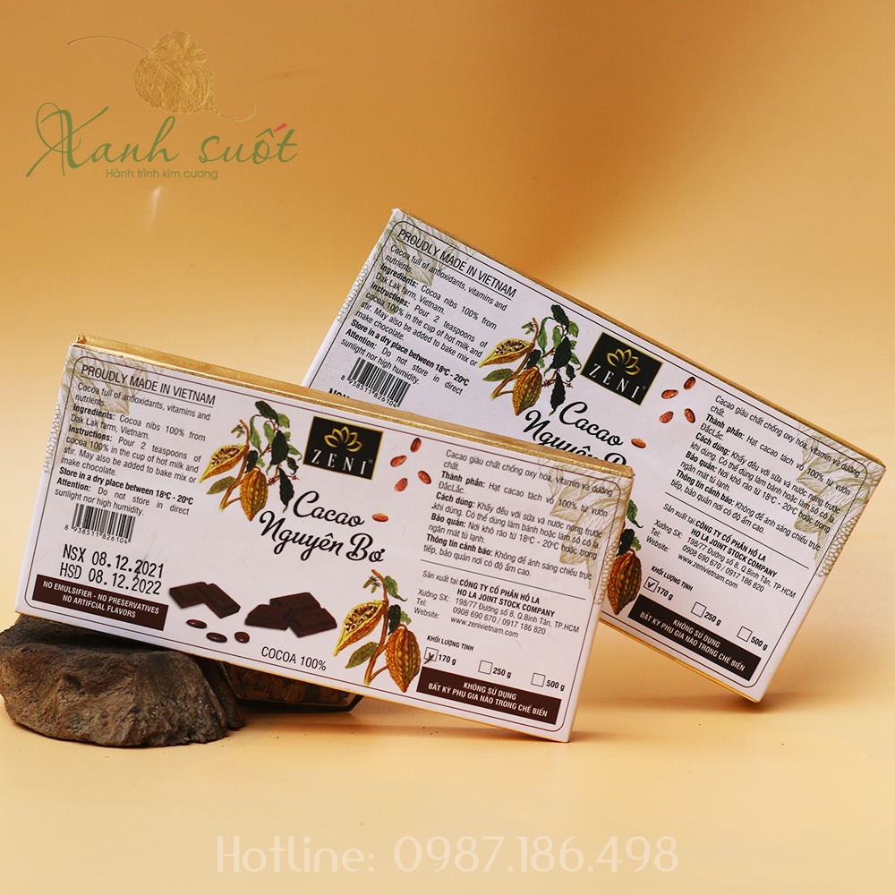 Cacao Nguyên Bơ Thanh 170G- Béo Ngậy và Giàu Dinh Dưỡng- Full Of Antioxidiants Cacao Powder [Xanh Suốt]