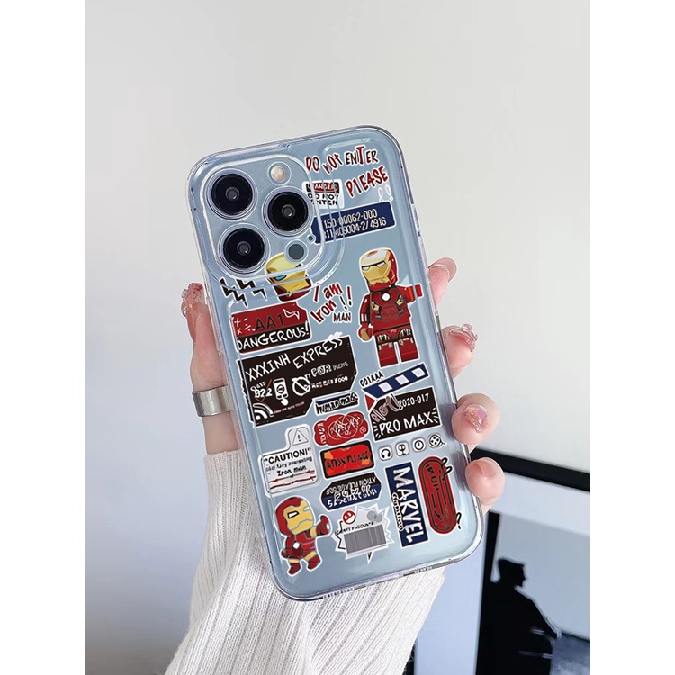 Ốp Điện Thoại TPU Gel Đệm Khí Chống Rơi Màu Trong Suốt Hình iron Man Cho iPhone 13 Pro Max 14 12 11 XR 8 7 SE 2022