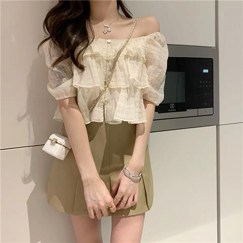 Áo Kiểu Tay Phồng Ngắn Cổ Vuông Nhiều Lớp Phong Cách Pháp Thời Trang Mùa Hè Cho Nữ