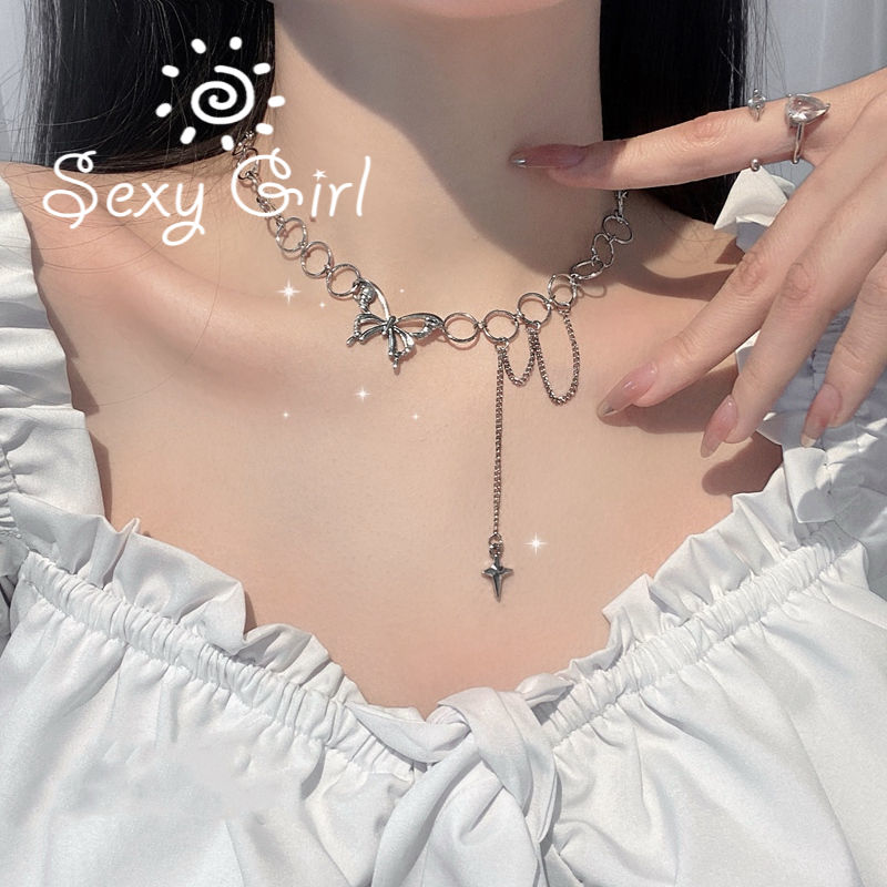Vòng Cổ Dây Xích Mặt Hình Bướm Phong Cách Punk Hip hop Thời Trang Cho Nữ