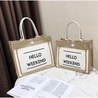 Túi cói họa tiết thổ cẩm, hello weekend