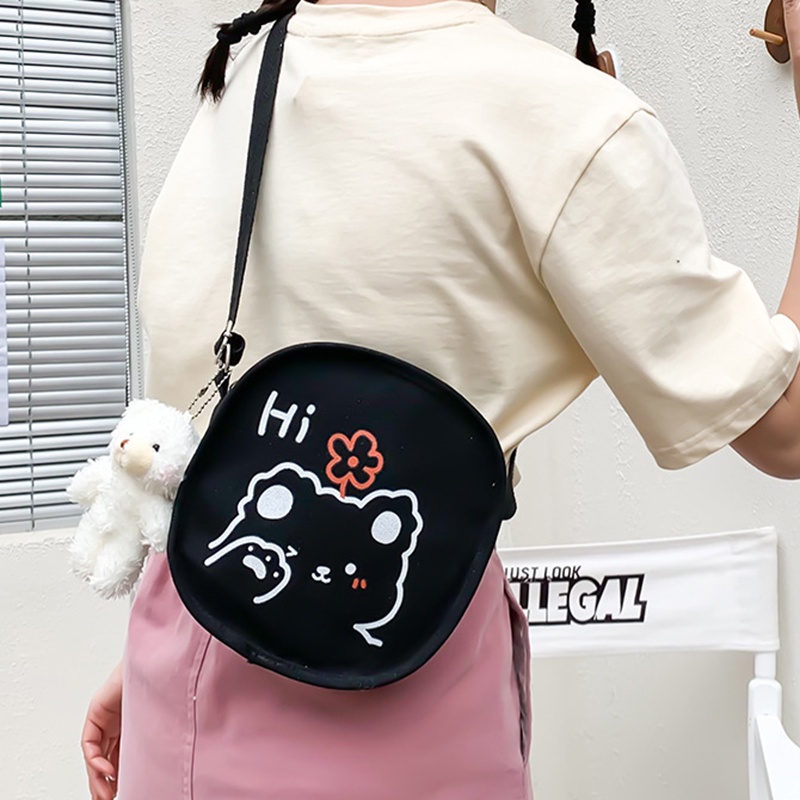 Túi đeo chéo vai bằng vải canvas hình tròn cỡ nhỏ thời trang cho nữ