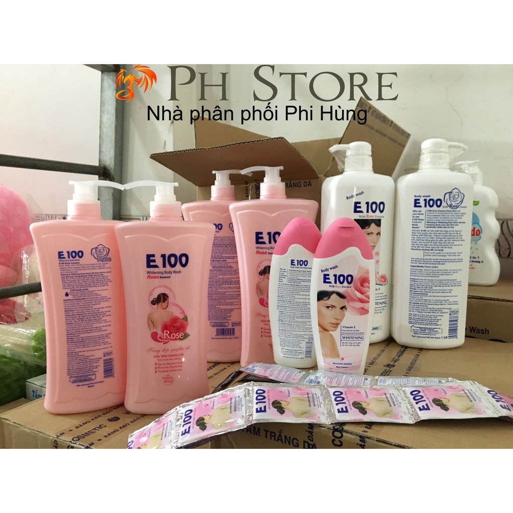 Combo 6 chai sữa tắm E100 tinh chất hoa hồng 1100ml