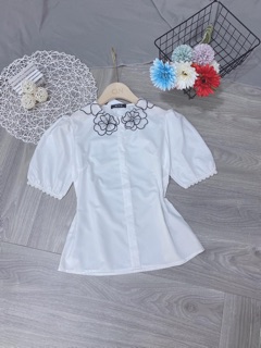 ÁO SƠ MI CỔ VOAN HOA HỒNG