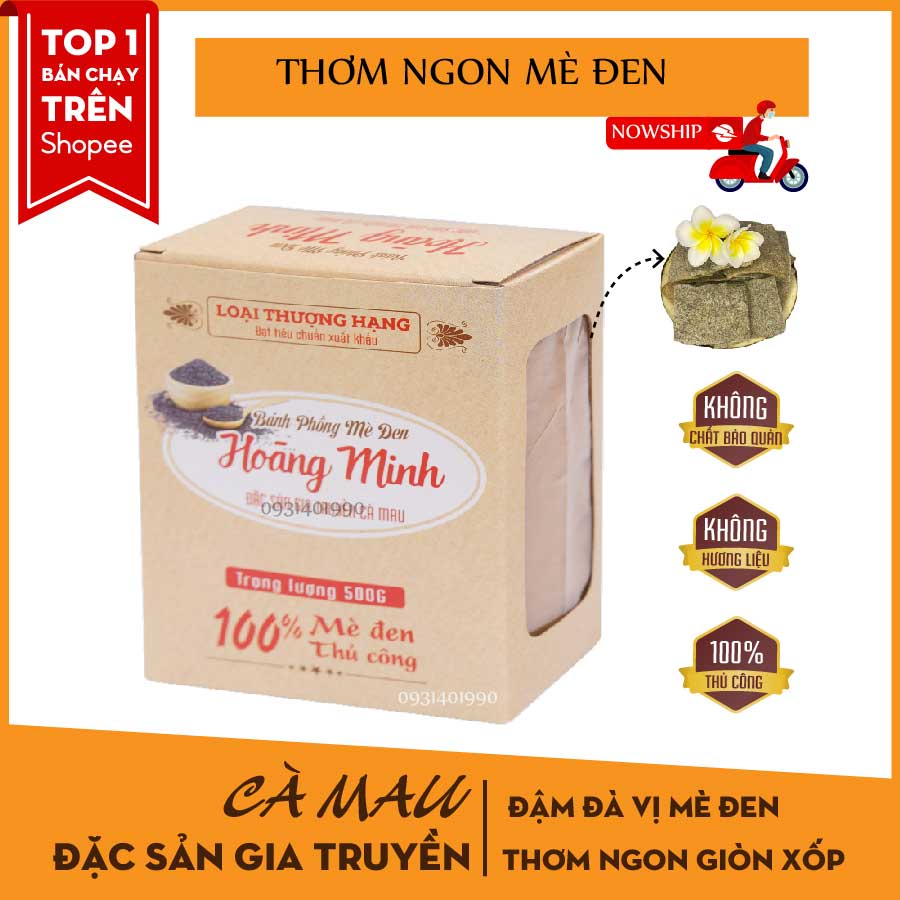 Bánh phồng mè đen ngon |Bánh phồng vừng đen ngon| Đặc sản Cà Mau |Hộp 500G|KHÔNG NGON HOÀN TIỀN