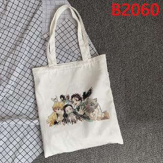 Túi tote vải canvas lớn tái sử dụng được in hình anime Demon Slayer Nhật Bản cho nữ