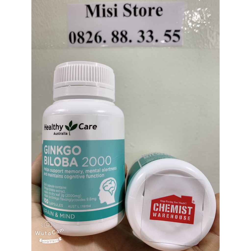 (Tem chemist) Bổ não Ginkgo Biloba 2000 Healthy Care, 100 viên, Mẫu mới