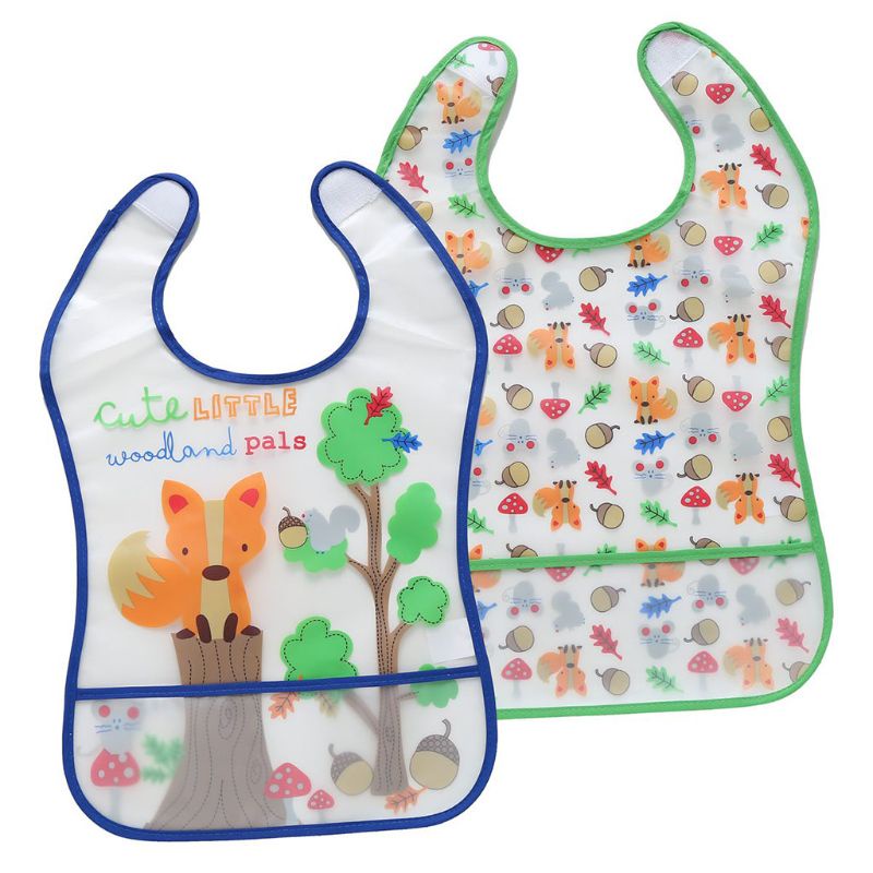 Bộ 2 Yếm Ăn Sát Nách Chống Nước In Họa Tiết Hoạt Hình Cho Bé Sơ Sinh