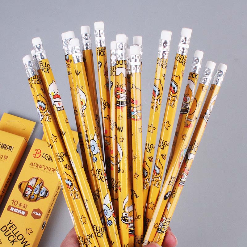 Hộp 10 Bút Chì HB Kèm Gôm Tẩy Cho Học Sinh