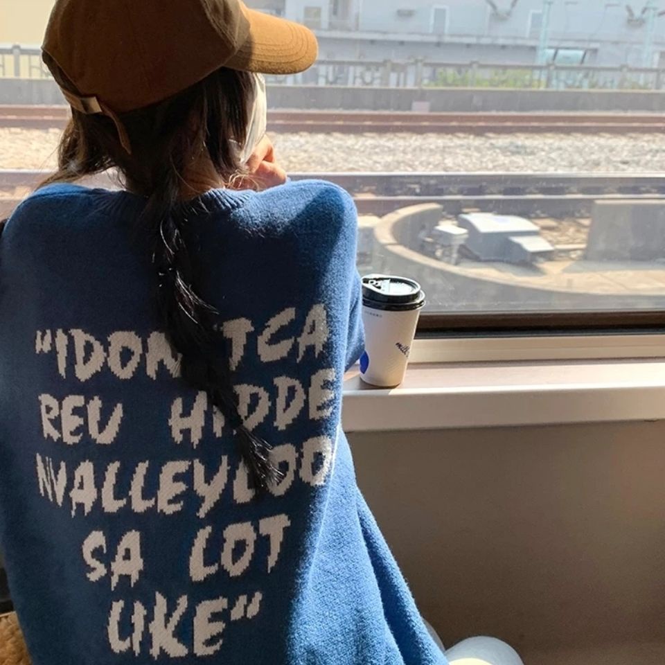 Áo sweater dáng rộng in hình gấu Klein dễ thương thời trang mùa thu mới 2021