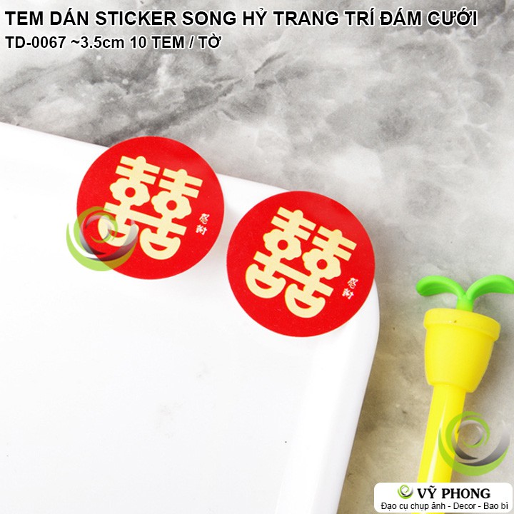 TEM DÁN STICKER DECAL DÁN CHỮ SONG HỶ MÀU ĐỎ TRANG TRÍ ĐÁM CƯỚI ĐÓNG GÓI NIÊM PHONG BAO BÌ QUÀ CƯỚI CHỮ HỶ TD-0067