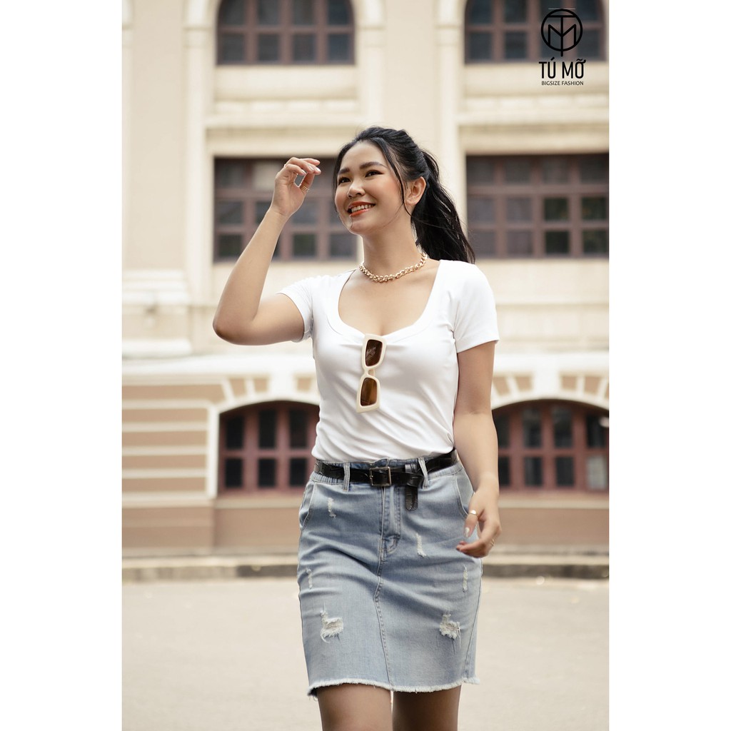 Áo thun trơn Bigsize cổ U AT0004 Tú Mỡ- Đủ size từ 50-85KG