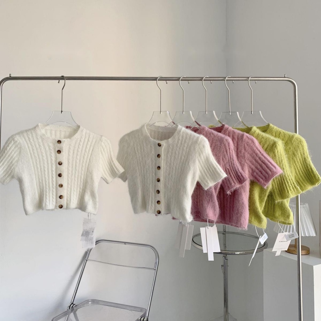 Áo cardigan Dệt Kim Tay Ngắn Mềm Mại Phong Cách Hàn Quốc Dành Cho Nữ