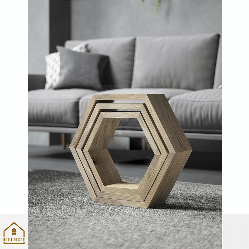 Kệ Trang Trí Treo Tường Lục Giác / Gỗ Thông Nhập Khẩu