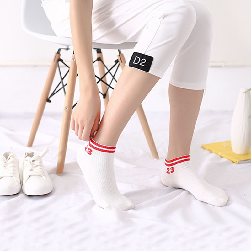 Tất nữ cotton trắng kẻ sọc ngang basic nhiều màu cổ vừa, thấm hút mồ hôi tốt không gây hôi chân, phong cách trẻ trung