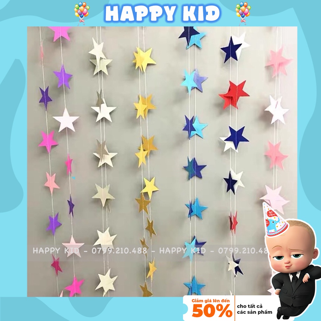 Dây ngôi sao grand trang trí sinh nhật trang trí party nhiều màu sắc HAPPYKID DNS