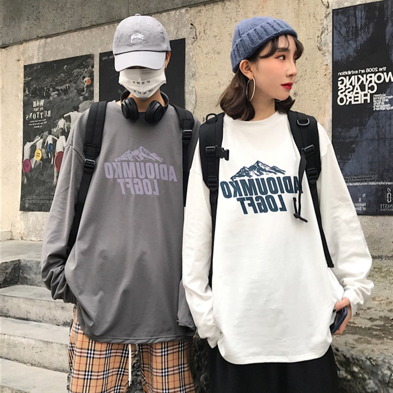 Áo Thun Tay Dài Dáng Rộng In Họa Tiết Cá Tính Phong Cách Hàn Quốc