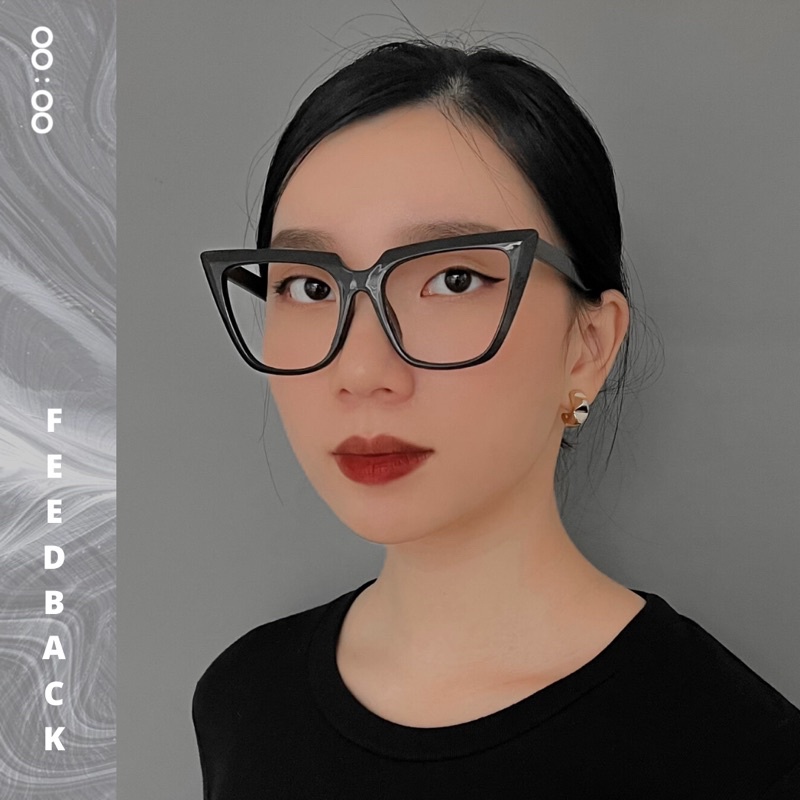 Gọng kính mắt mèo nữ THE88 gọng nhựa dáng to mắt không độ giả cận chống ánh sánh xanh phong cách cổ điển KC38