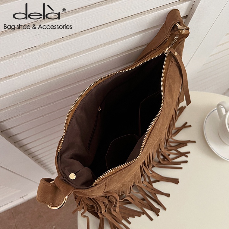 Dela Túi Đeo Chéo Da Lộn Đính Tua Rua Phong Cách Mỹ Thời Trang Mùa Hè