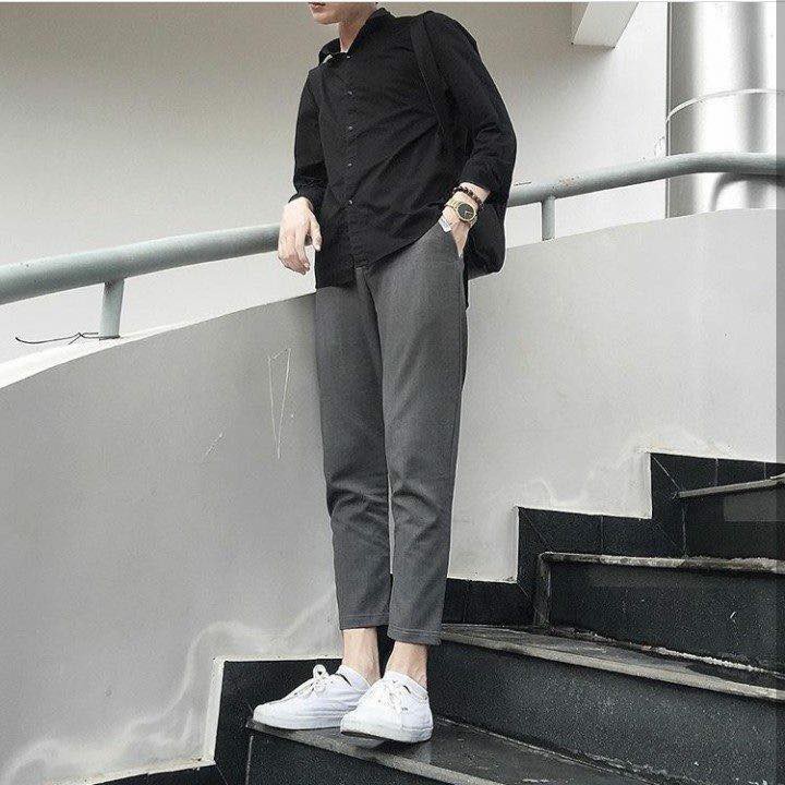 Áo sơ mi nam nữ dài tay Unisex Basic màu trắng và đen sơ mi lụa học sinh mịn mát