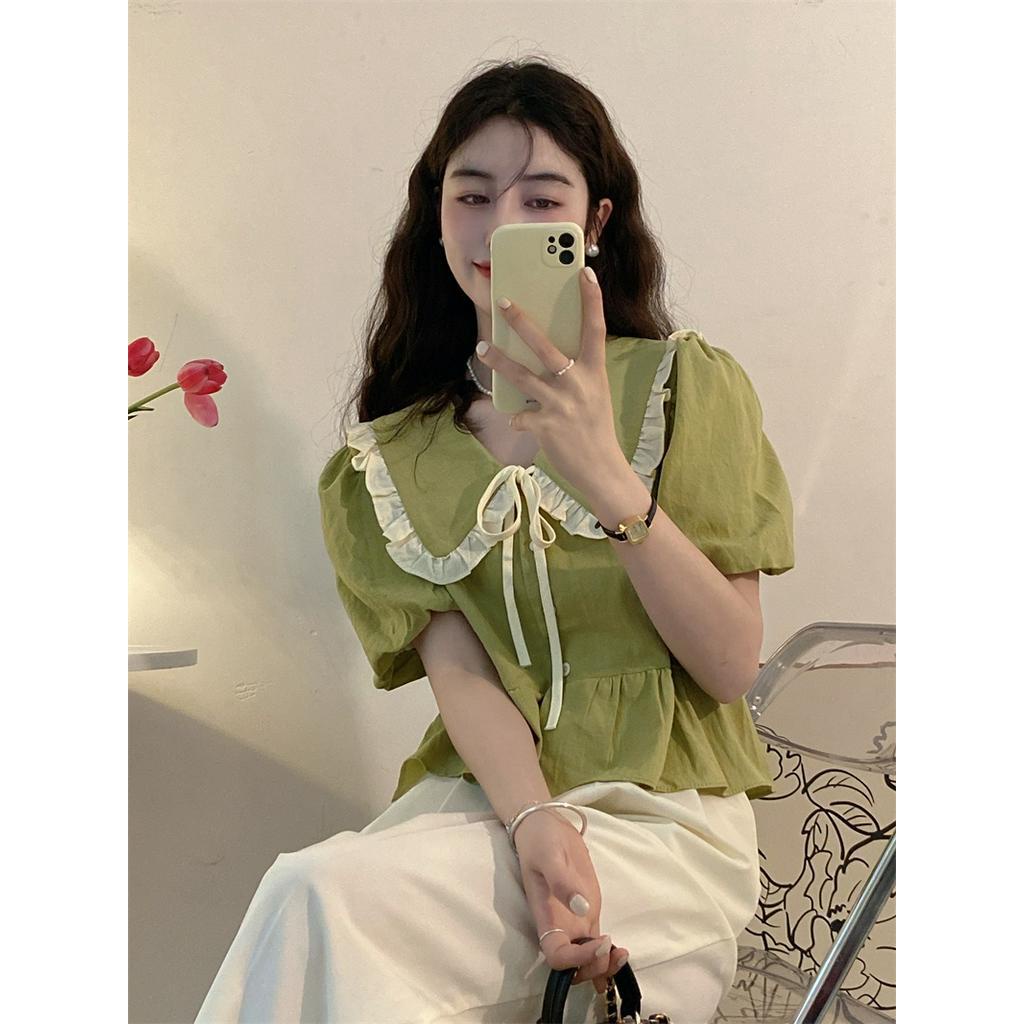 Áo Sơ Mi Tay Phồng Cổ Búp Bê Thời Trang Cho Nữ