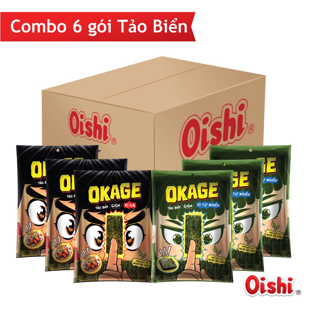 Combo 6 gói Oishi Tảo Biển Giòn 2 Vị (3 gói Tự Nhiên + 3 gói Vị Gà) - (32gr/ gói)