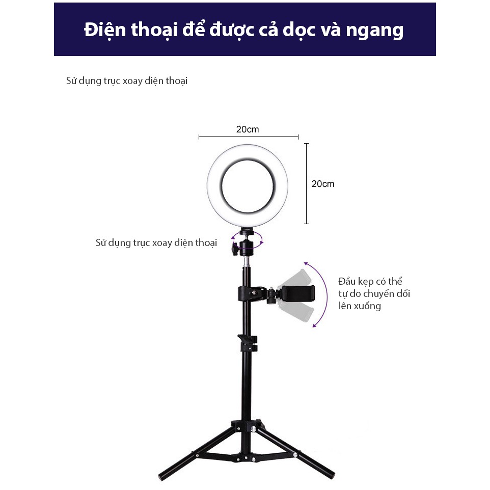 Đèn trợ sáng livestream ring light 8 inch 10 inch 3 chế độ màu có thể điều chỉnh độ sáng kèm giá đỡ có sạc pin USB thích