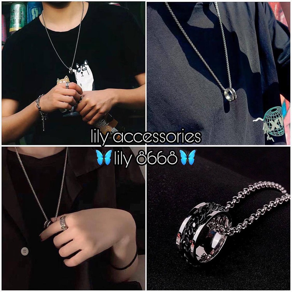 Ring Pendant Chain Necklace dây chuyền titan phối nhẫn xích không gỉ không đen siêu bền nam nữ unisex