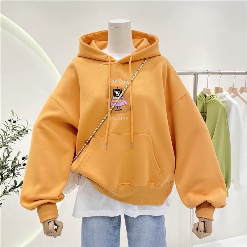 Áo hoodie vải nỉ Lót Bông Dày Dặn Thêu Joe Unisex Form Rộng