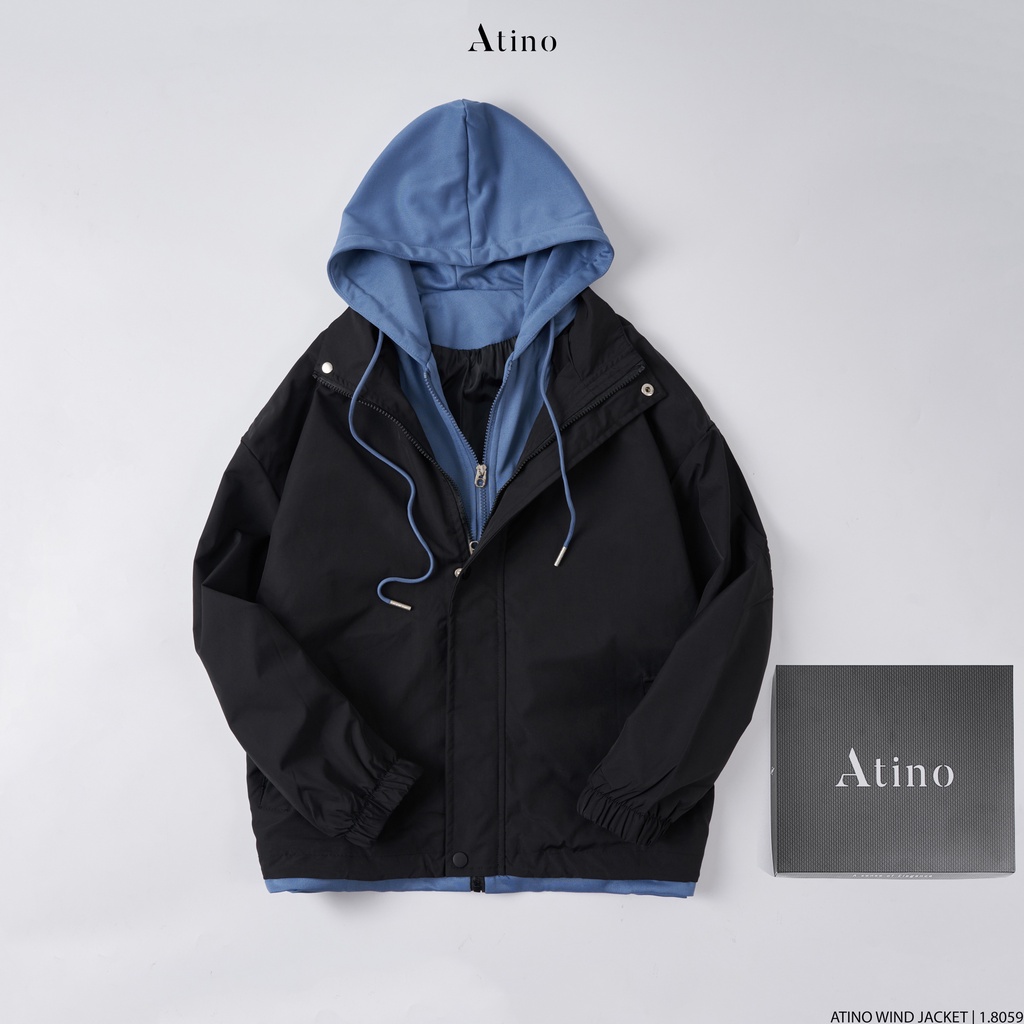 Áo khoác gió nam phối xanh DOUBE ATINO trẻ trung vải gió phối hoodie AG1.8059