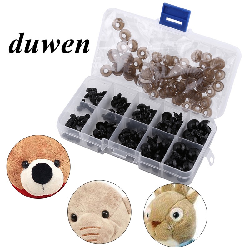 Set 100 mắt nhựa mềm 6-12mm màu đen làm thú nhồi bông