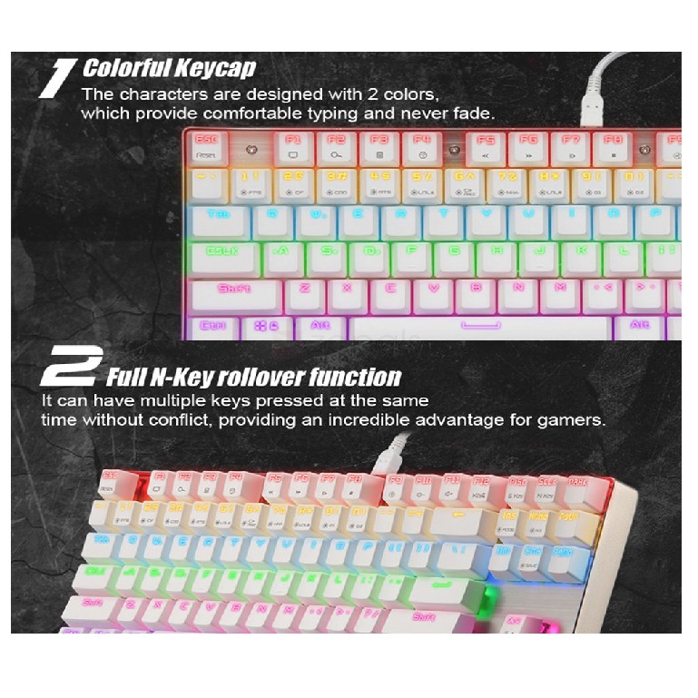 Bàn phím cơ Motospeed K87 TKL Rainbow Gaming Keyboard (Trắng)