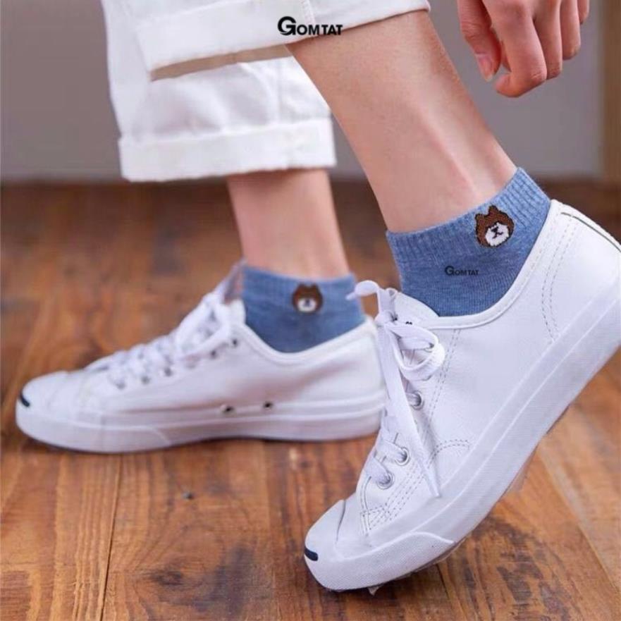 [200 ĐÔI] Sỉ 20 set Tất Cổ Ngắn Nam Nữ Vintage, Tất Gấu Dễ Thương