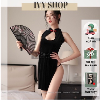 Bộ Đồ Ngủ Cosplay Cô Gái Thượng Hải. Váy Ngủ Sườn Xám Nhung Cao Cấp Hờ Lưng - Sexy Sleepwear Code: SXN1750