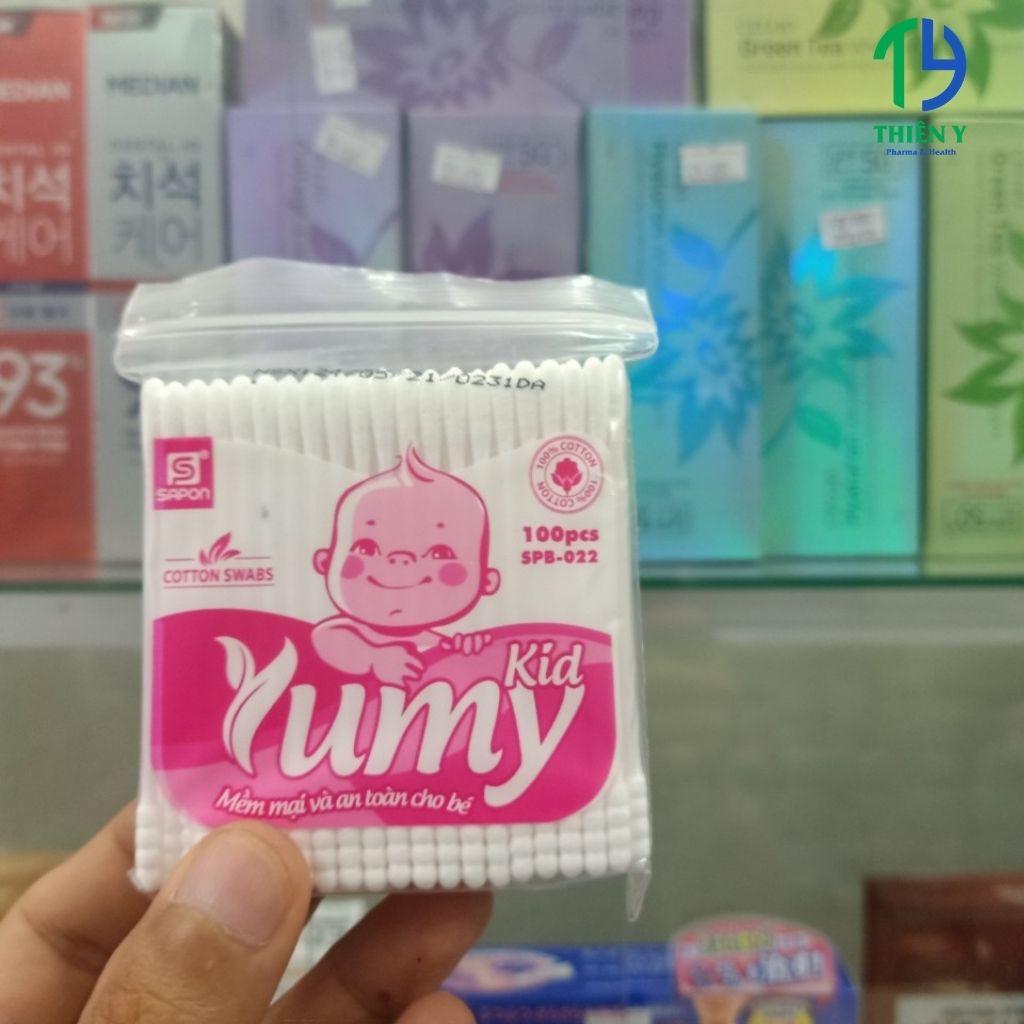 Tăm bông trẻ em Yumy Kid cao cấp, tăm bông sơ sinh, bông ngoáy tai cho bé, gói 100 cái – Thiên Y Pharmacy