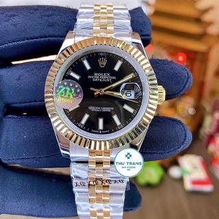 Đồng hồ Nam Rolex máy nhật, mẫu classic, mặt đen viền vàng dây kim loại, dòng cơ Automatic size 39mm-40mm