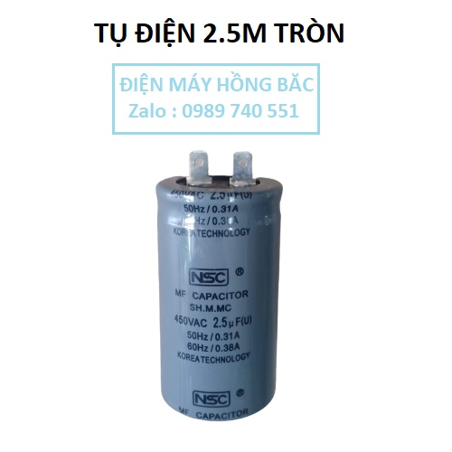 01 tụ điện 2.5 mf tròn ghi - lắp cho quạt trần và thiết bị điện khác