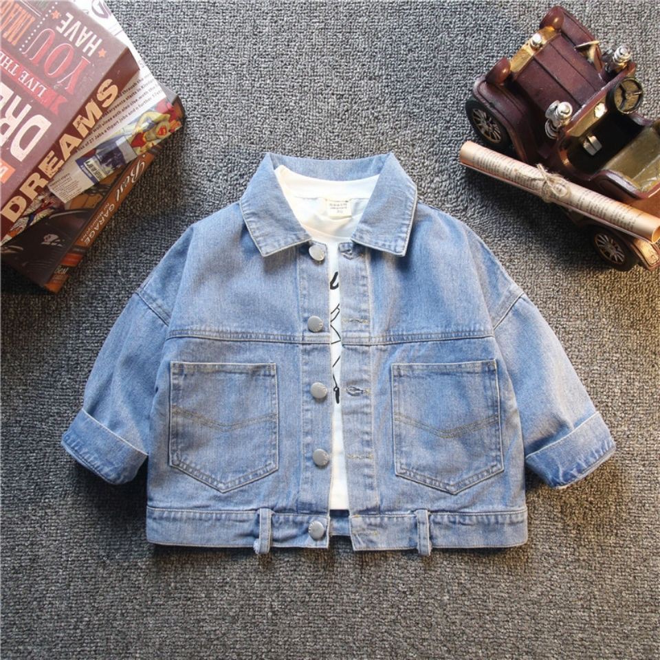 Thời trang nam nữ áo khoác denim jacket dài tay áo khoác trơn màu