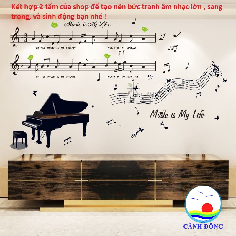 Decal dán tường piano âm nhạc trang trí sang trọng